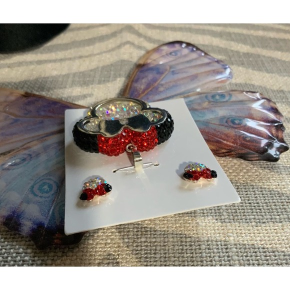 Sterling Silver 925 Minnie Mouse Charm Set with Crystals - Picture 5 of 6